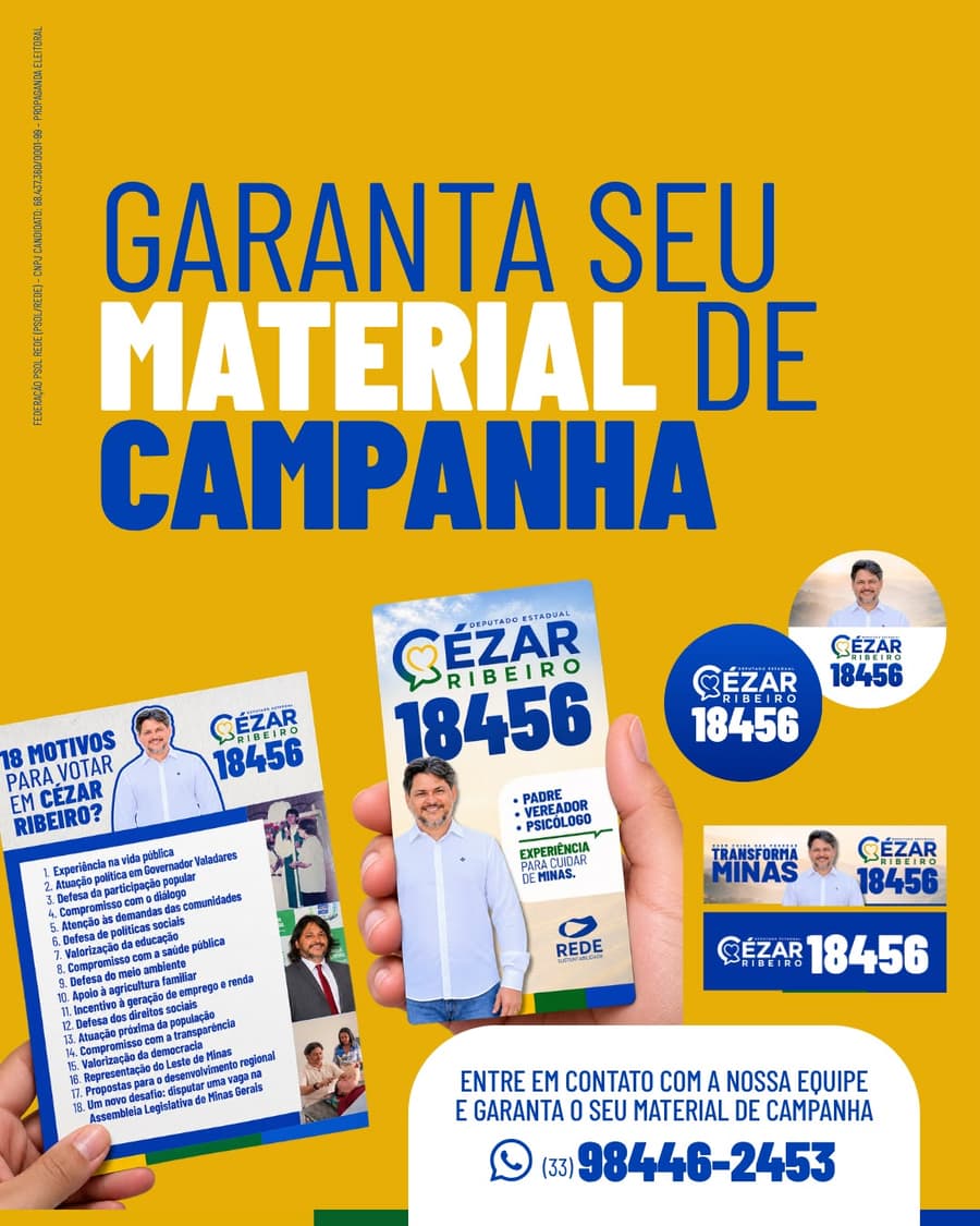 Folheto de campanha com a lista dos 18 motivos para votar em Cézar Ribeiro